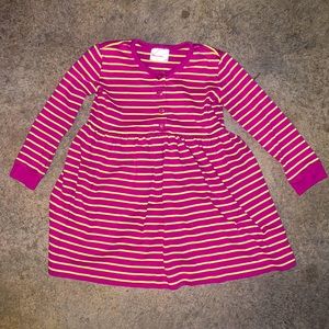 Hanna Anderson Girls Dress 110 (4-6) Long Sleeve Magenta Striped Knee Length